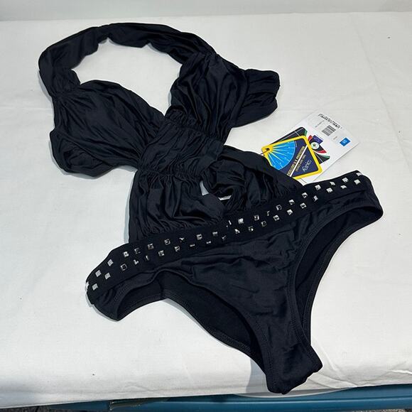New Studded One Piece Meriell Club Collection Monokini Black, Italy, Size XL - Picture 2 of 11